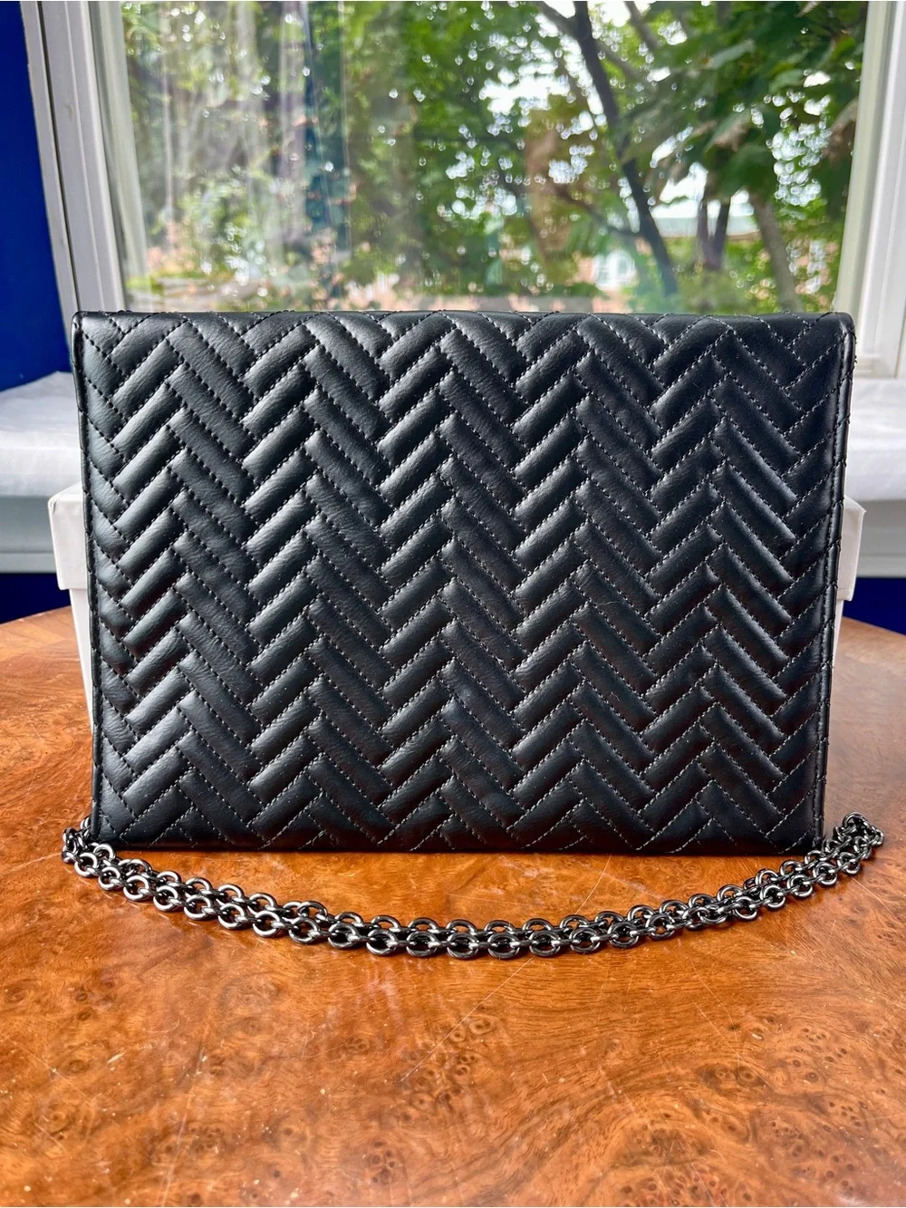 Mossimo Quilted Envelope Clutch with Detachable Chain Strap - Black & Gunmetal